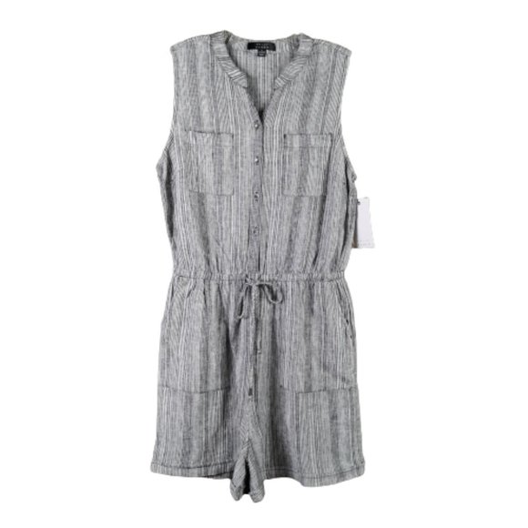 Kelly Renee Womens Linen Blend Striped Sleeveless Black/White Shorts Romper Sz S - Picture 2 of 11